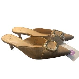 A New Day Women’s 6.5 Larissa Pointed Toe Mule Kitten Heel – Brown Faux Suede